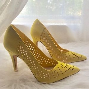 Yellow Faux Suede Pump Heels